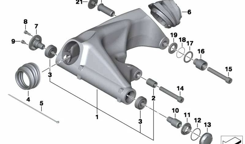 Braço oscilante traseiro prateado OEM 33178523876 para motocicletas BMW R 1200 RT, R 900 RT, R 1200 R, R 1200 ST. Originais BMW Motorrad.