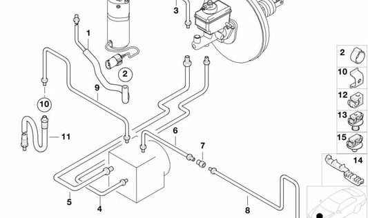 Tubería de freno recubierta de goma OEM 34326755333 para BMW E39 520i (todos los modelos con motor M52 y M54, cambio automático y manual). Original BMW.