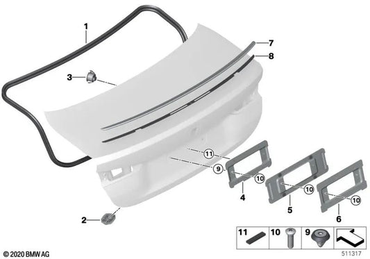 Nastro adesivo per spoiler posteriore per BMW G82 (OEM 51628086383). BMW originale