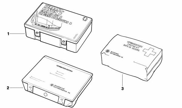 Kit de primeros auxilios OEM 51478163269 en bolsa roja para BMW E36, E46, E91, E28, E61, Z3. Original BMW. Ideal para llevar en el maletero. Incluye lo esencial en caso de emergencia.