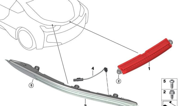Piloto intermitente LED derecho OEM 63217310786 para BMW I12, I12N, I15. Pieza original BMW.