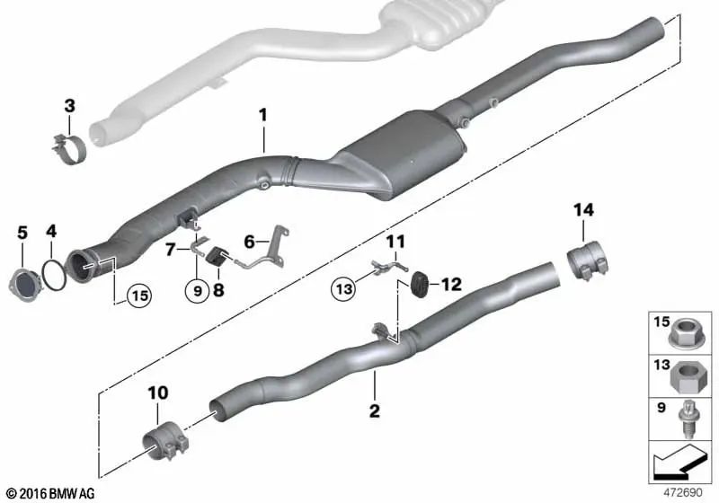 Intermediate Muffler for BMW F07, F10N, F06, F12, F13, F01N (OEM 18308579124). Genuine BMW