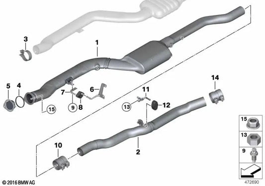 Intermediate Muffler for BMW F07, F10N, F06, F12, F13, F01N (OEM 18308579124). Genuine BMW