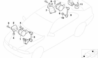 Soporte sensor de nivel de altura derecho OEM 37146779772 para BMW E46, E85, E86. Original BMW.