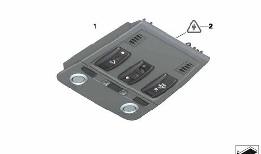 Botonera central del techo OEM 61319225948 para BMW X5 (E70, E70N) y BMW X6 (E71, E72). Unidad original con pulsador de emergencia. Recambio original BMW.