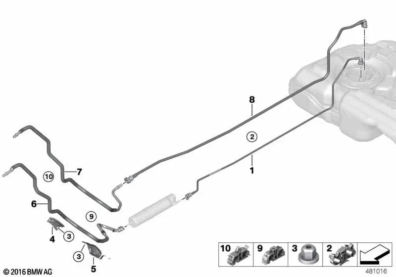 Tubo de retorno de combustível dianteiro para BMW 1 F70 Series, Série 2 U06, X1 U11, X2 U10 e Mini U25 (OEM 16138742484). BMW original