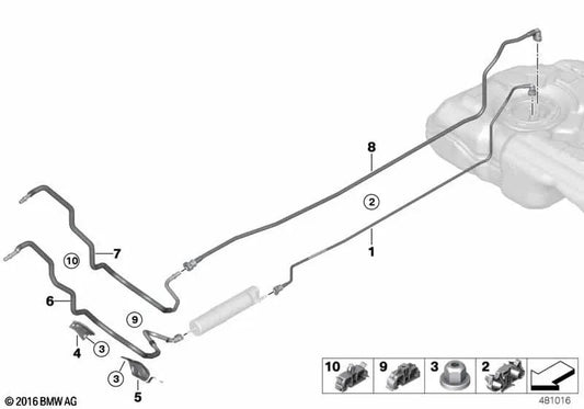 Tubo de retorno de combustível dianteiro para BMW 1 F70 Series, Série 2 U06, X1 U11, X2 U10 e Mini U25 (OEM 16138742484). BMW original