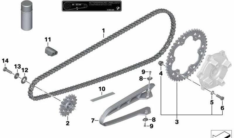 Cadena de transmisión OEM 27727727468 para BMW Motorrad F 800 R (K73) desde 02/2009 hasta 10/2016. Original BMW Motorrad.