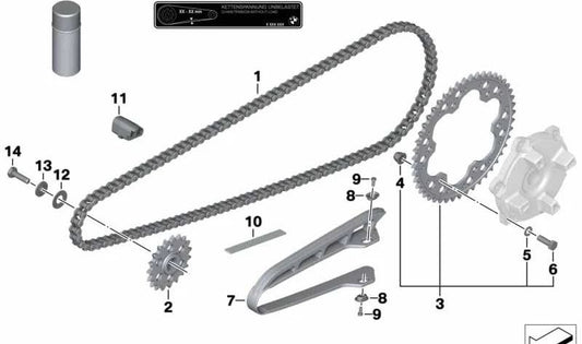 Cadena de transmisión OEM 27727727468 para BMW Motorrad F 800 R (K73) desde 02/2009 hasta 10/2016. Original BMW Motorrad.