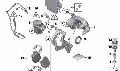 Pinza de freno trasera derecha OEM 34216791018 para BMW F25, F26. Original BMW.