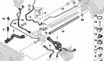 Manguera de retorno del refrigerante OEM 17127526616 para BMW Serie 7 E65, E66 (modelos 760i y 760Li con motor N73). Original BMW.