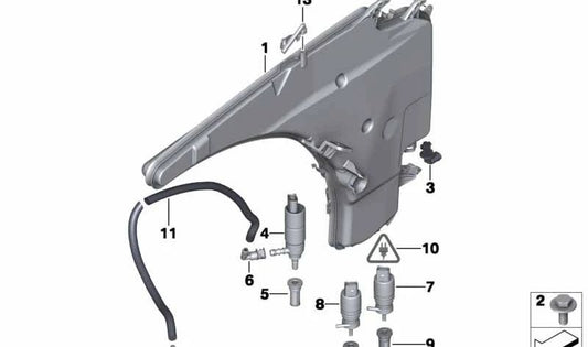 Windshield Washer Fluid Reservoir OEM 61667238666 for BMW E81, E87, E90, E91, E84. Original BMW.