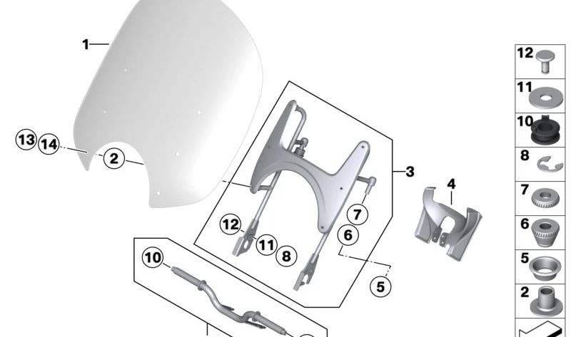Support de pare-brise OEM 46637924133 pour BMW Motorrad R 18, R 18 Classic. BMW Motorrad d'origine.