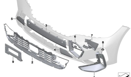 Rejilla de entrada de aire central OEM 51118085446 para BMW Serie 3 (G20, G21, G28). Original BMW