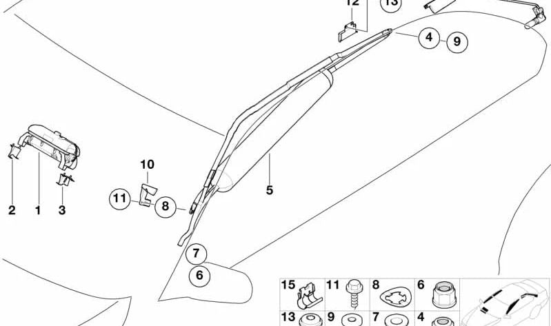 Support droit pour le plafond Airbag (STI) OEM 72128234842 pour BMW E38 {725TDS, 728i}. BMW d'origine.