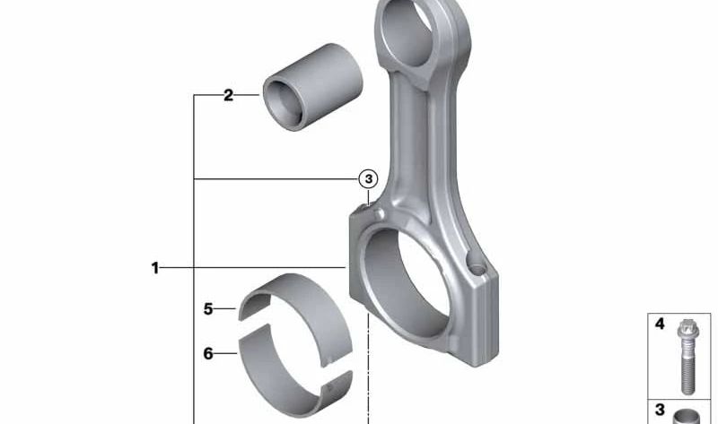 Connecting rod assembly for BMW 3 Series E36, E46, 5 Series E39, E60, 7 Series E38, E65, X3 E83, X5 E53, Z4 E85 (OEM 11241437210). Genuine BMW