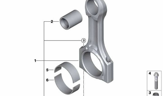 Connecting rod assembly for BMW 3 Series E36, E46, 5 Series E39, E60, 7 Series E38, E65, X3 E83, X5 E53, Z4 E85 (OEM 11241437210). Genuine BMW