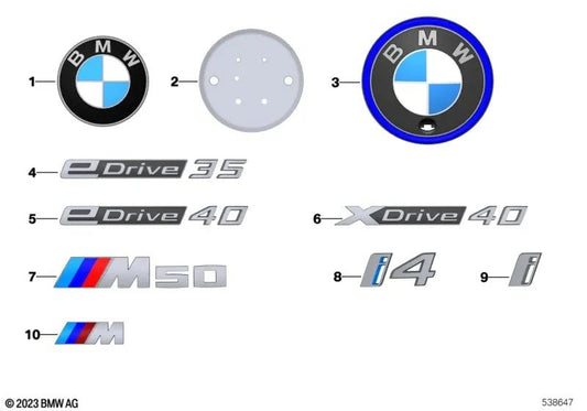 Emblema para BMW eDrive Serie 3, Serie 4, Serie 5 (OEM 51145A42CE9). Original BMW.