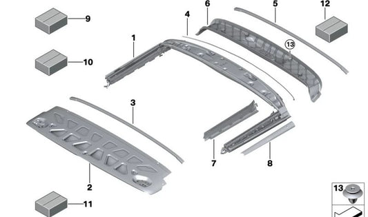 Kit de fijación de cierre OEM 54347463737 para MINI F57 (Cooper). Compatible con modelos: WG31, WG32, WG41, WG42, WG61, J31, 21D, 22D, 23D, 31D. Original MINI.