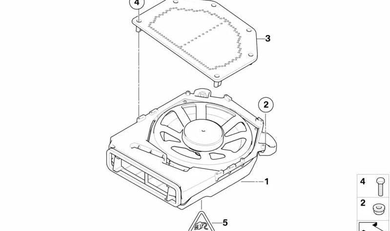 Altavoz subwoofer central izquierdo OEM 65139143143 para BMW E81, E82, E87, E87N, E88, E90, E90N, E91, E91N, E92, E92N, E93, E93N, E84. Sistema de sonido HiFi. Original BMW.