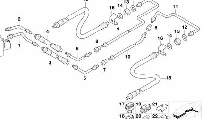 Tubería de freno trasera OEM 34326755322 para BMW E39. Original BMW.
