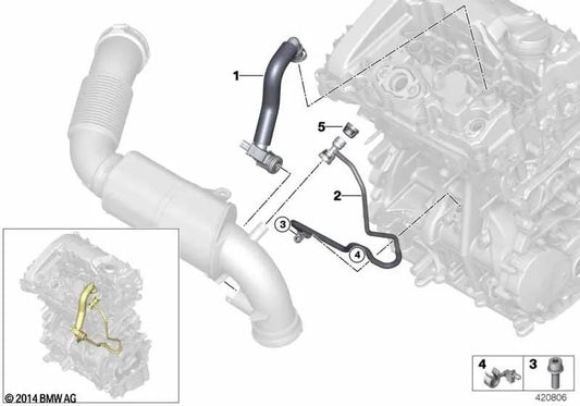 Support du tube de ventilation pour BMW F52, F45, F45N, F46, F48, F48N, F49, F49N, F39, Mini F54, F55, F56, F57, F60 (OEM 11158612140). BMW d'origine.