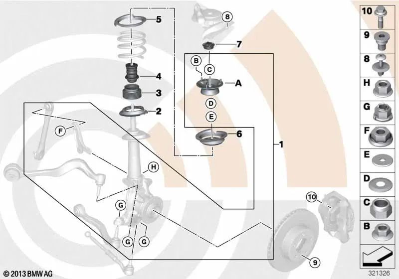 Amortiguador adicional delantero para BMW E60, E60N (OEM 31336778085). Original BMW.
