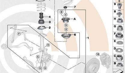 Front suspension stop OEM 31336764086 for BMW 5 E60 Series (520D NC31, NC32, NC41, NC42, NX11, NX12, NX21, NX22, NX31, NX32). Original BMW.