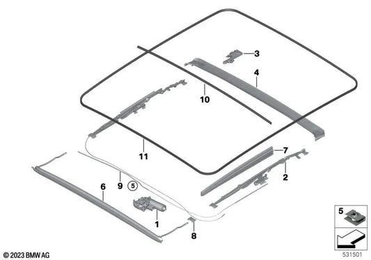 Panoramic Roof Mechanism for BMW 2 Series G42, G87, 3 Series G20, G21, G80, 4 Series G22, G26, G82, 5 Series G31, 6 Series G32 (OEM 67617424804). Original BMW