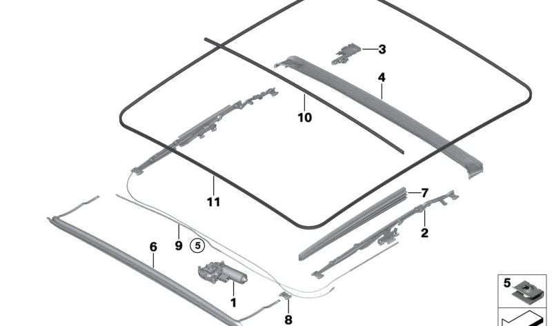 Canal de desagüe del techo corredizo OEM 54108737866 para BMW G42, G87, G20, G20N, G80, G80N, G26, G26E, G26F, G26N. Original BMW.