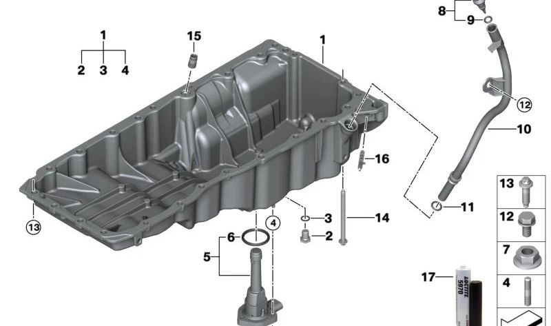 Führungsrohr für BMW G20, G21, G22, G23, G26, G30, G31, G60, G61, G32, G12, G12, G70, G14, G15, G16, G01, G02, G05, G06, G07 (OEM 11438490286). Original BMW