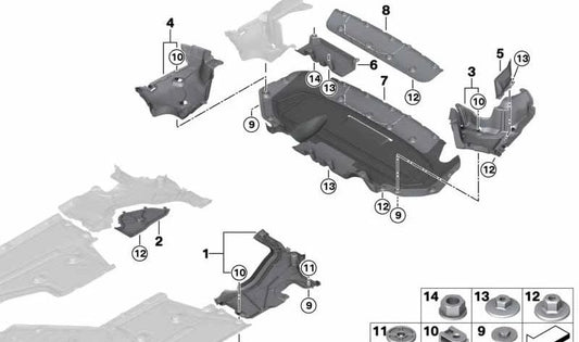 Cubierta inferior trasera derecha OEM 51757374770 para BMW G32 (todas las versiones 630i, 640i, xDrive). Pieza original BMW.