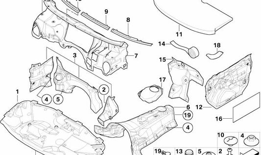 Aislante acústico túnel exterior OEM 51487893047 para BMW E46 M3 (BL91, BL92, BR91, BR92, BL95). Original BMW.