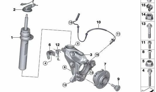 Amortiguador delantero izquierdo OEM 37106861289 para MINI F57 Cabrio, Cooper... y más. Original MINI.