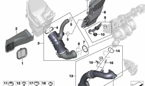 Resonador de admisión OEM 13718678922 para BMW G01 (X3) y G02 (X4). Pieza original BMW.