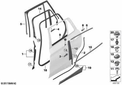 Junta externa do slot, porta traseira direita para BMW F39 (OEM 51357420842). BMW original.