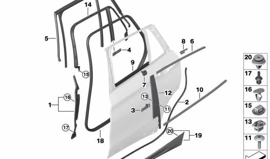 Porta posteriore sinistra PILA B ETREBLIENTE OEM 51337446695 per BMW F39 (X2 SDRive16D, SDRive18D, X2 20D, M35I). BMW originale.