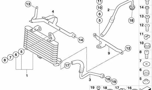 Tubo de aceite radiador motor OEM 17227707825 para BMW Motorrad HP2 Megamoto (RK25). Original BMW Motorrad.