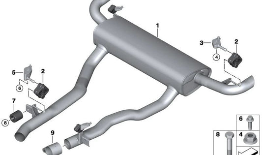 Silenciador trasero OEM 18308470077 para BMW G07 y G07N. Compatible con modelos X7. Pieza original BMW.
