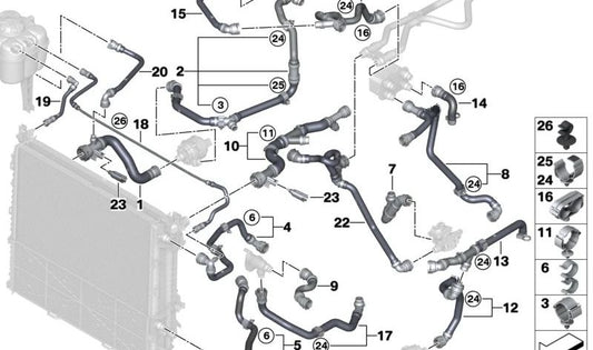 Coolant hose for BMW G60, G61, G68 (OEM 17127926444). Original BMW