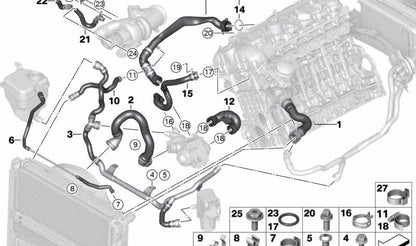 Tubería de retorno calefacción-termostato OEM 17127599459 para BMW E90, E91, E92, E93. Original BMW.