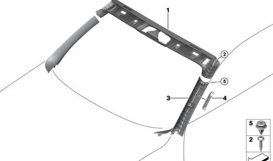 Tapa embellecedora pilar A izquierda OEM 51437405747 para BMW F23, F23N. Pieza original BMW.