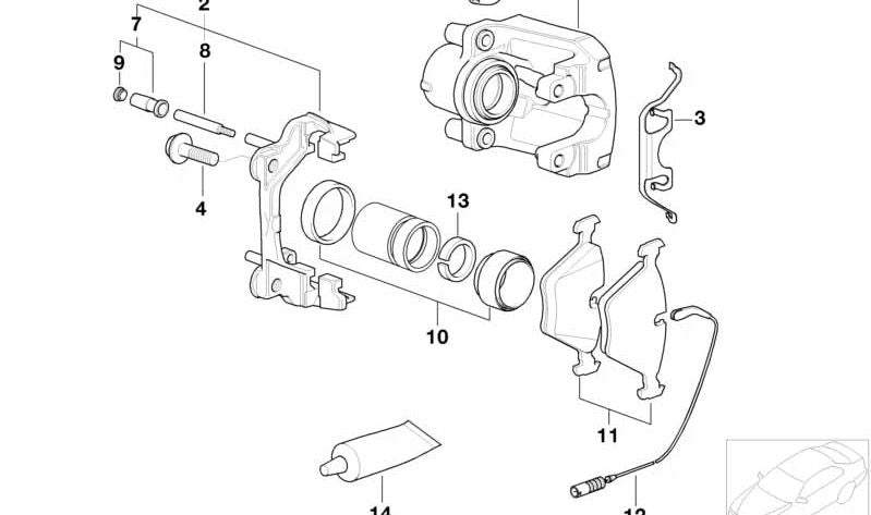 Soporte de pinza de freno trasero OEM 34211163648 para BMW E39. Original BMW.