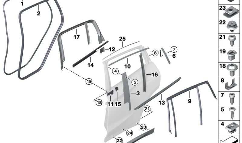 Moldura trasera derecha puerta OEM 51138072792 para BMW X4 G02 (todos los modelos: xDrive20d, M40d, M40i). Original BMW.