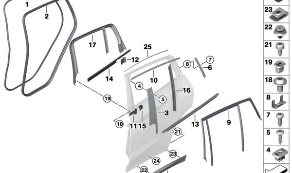 Moldura embellecedora puerta trasera izquierda OEM 51138072791 para BMW G02. Original BMW.