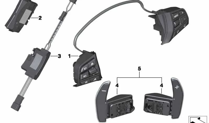 Interruptor multifunción para volante M Sport OEM 61317844014 para BMW F10 M5 (modelos FV91, FV92). Controla funciones desde el volante. Original BMW.