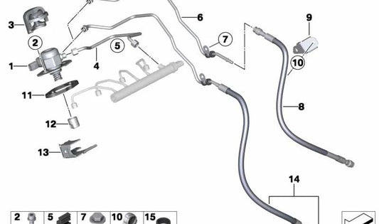 OEM fuel hose support 13537585501 for BMW F20, F21, F22, F23, F30, F31, F34, F35, F32, F33, F36, E84, F25, F26, F15, F16, E89. Original BMW.