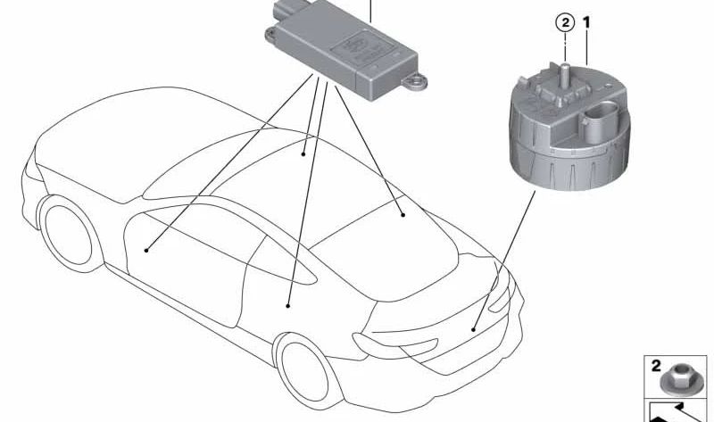 Sirena de alarma con sensor de inclinación OEM 65755A40311 para BMW G23, G83, F91, G14, G29. Original BMW.