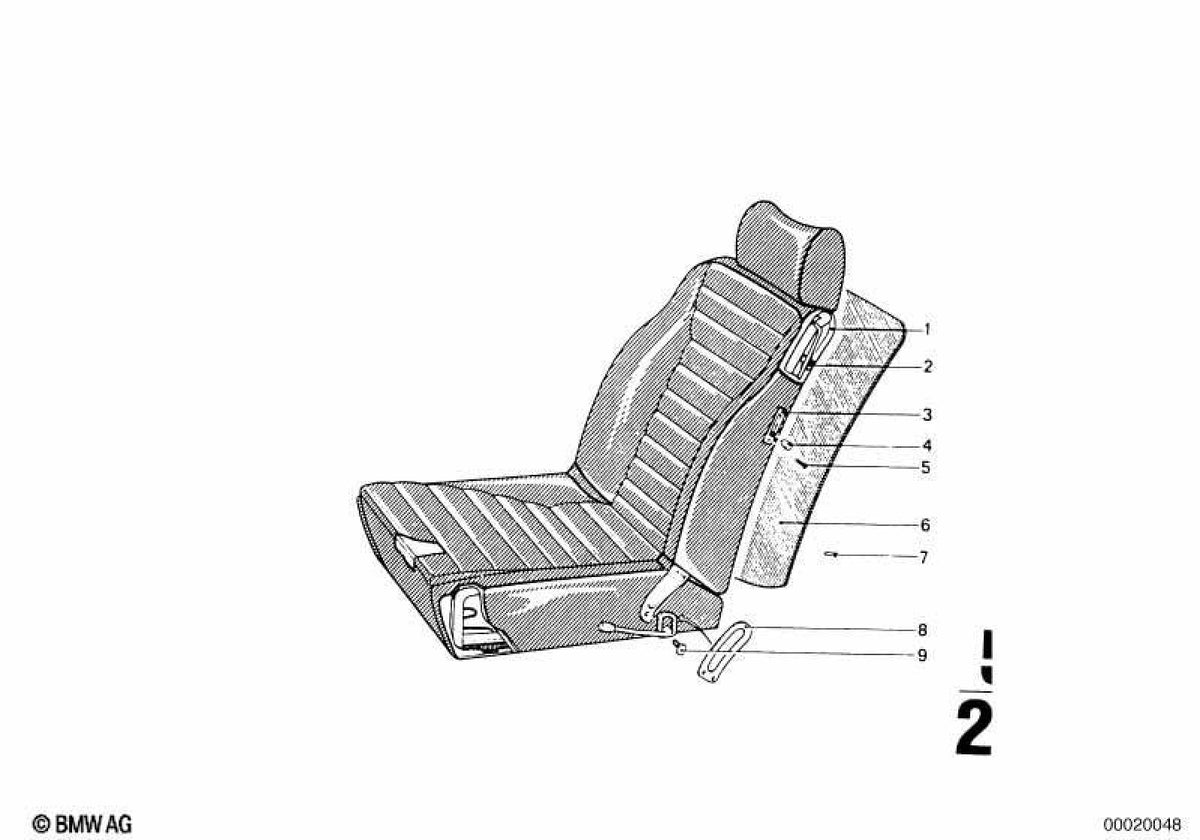 Asa de ajuste del asiento OEM 52101823887 para BMW E30, E28, E24, E23. Original BMW.
