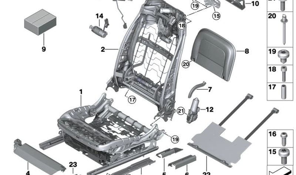 Cubierta del riel del asiento delantero izquierdo para BMW Serie 7 G12, G12N (OEM 52107410423). Original BMW